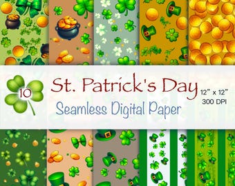 St. Patrick's Day digital paper / print graphic design templates / backgrounds / green paper / lucky clovers / Irish theme