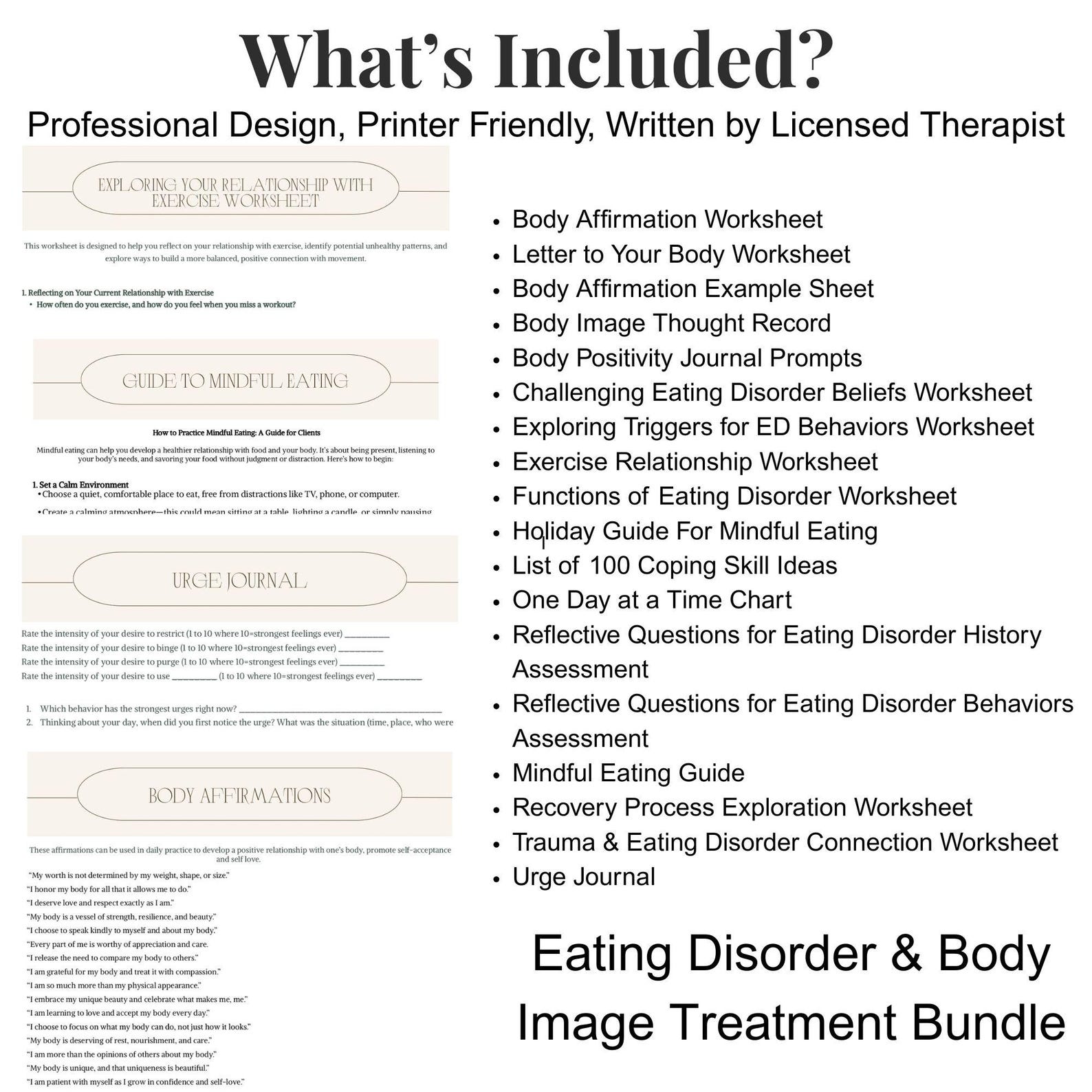 CBT Body Image and Eating Disorder Treatment Worksheet Bundle - Etsy