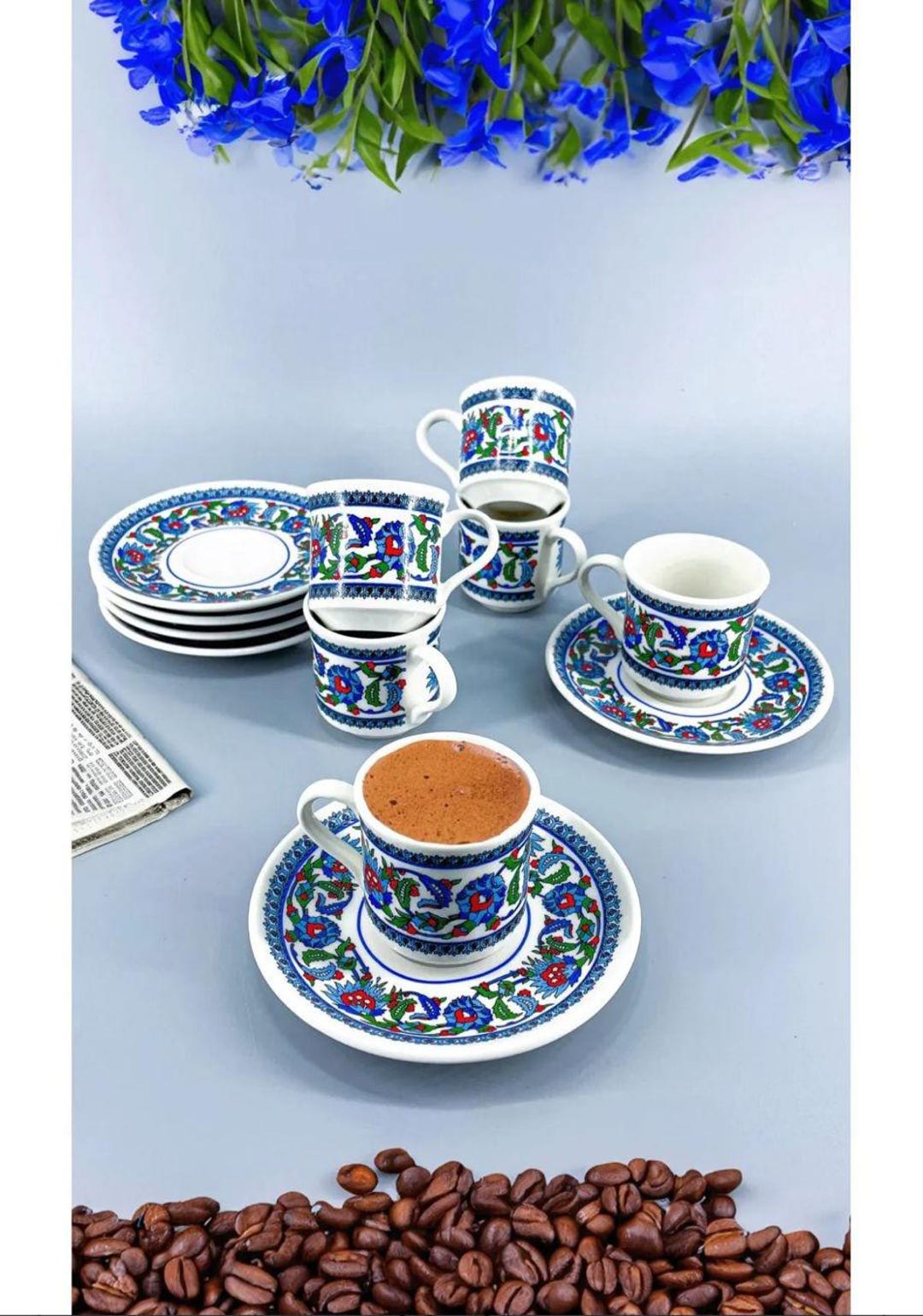 Premium Porcelain Turkish Coffee Cup Set for 6 People (A Quality ...