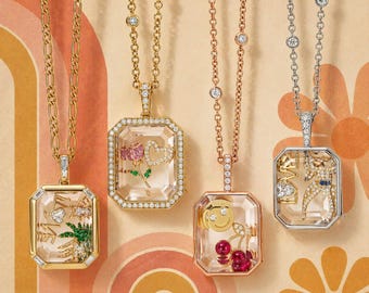 Collar con medallón de cristal octogonal • Joyería con dije en oro, oro rosa y plata para guardar recuerdos