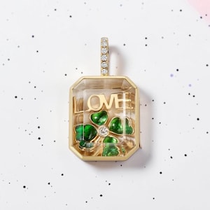 Gold Glass Locket Necklace, Faceted Rectangle Memory, Photo Charm, Personalized Keepsake (18k plated)