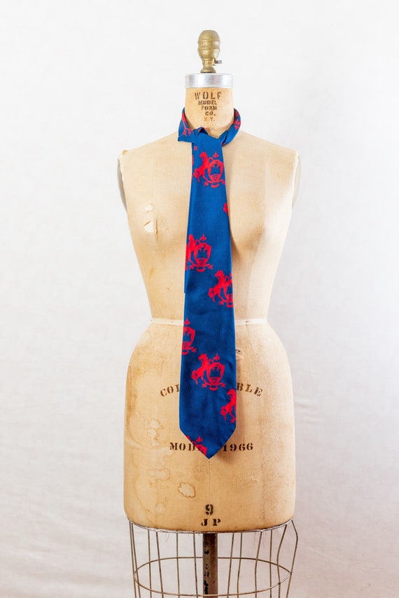 Vintage 70s Blue Chip Necktie, Red And Blue Horse… - image 2