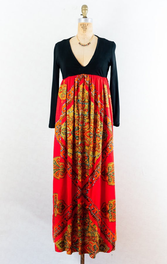 Vintage 70s Amazing Bohemian Groovy Empire Waist … - image 1