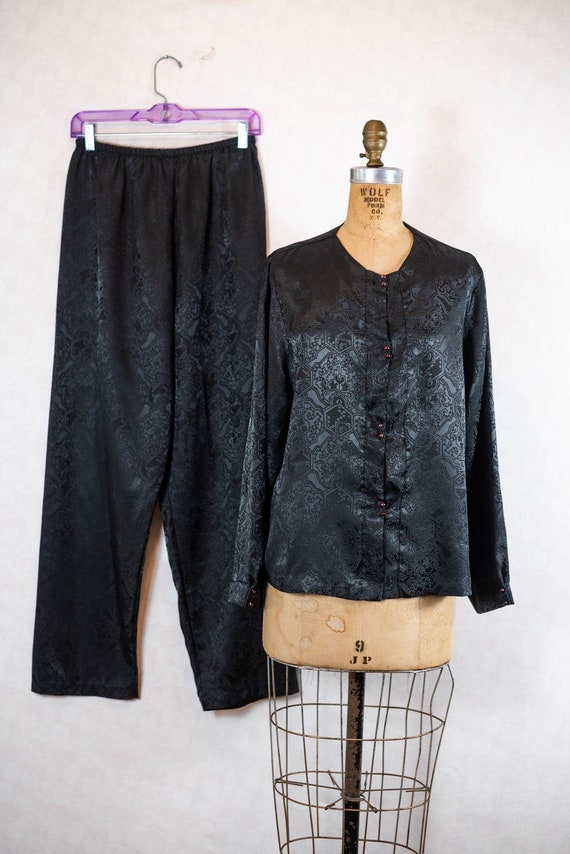Vintage 70s Miss Dior Black Silky Pajamas Lingerie