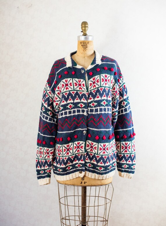 Vintage 80s 90s Chunky Knit Winter Ski Sweater Car