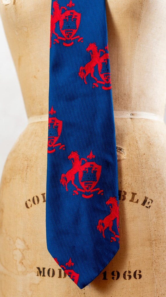 Vintage 70s Blue Chip Necktie, Red And Blue Horse… - image 8