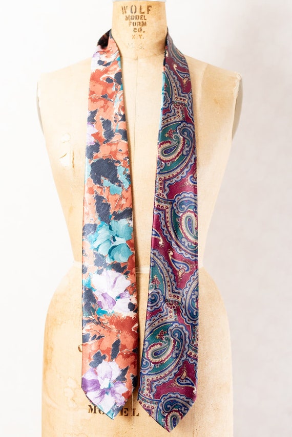 Vintage 80s 90s Men's Silk Ties KETCH, Retro Flor… - image 2