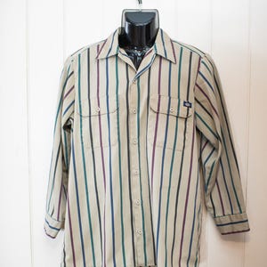 Camisa de rayas Dickies vintage de los años 90 para hombre, manga larga, estilo western grunge, mediana