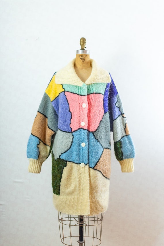 Vintage 80s Colorful Chunky Knit Metallic Fuzzy Ab