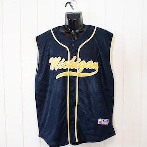 Vintage 90s Michigan Wolverines Jersey Navy Yellow Sleeveless Urban Hip Hop Big Tall Menswear, XXL