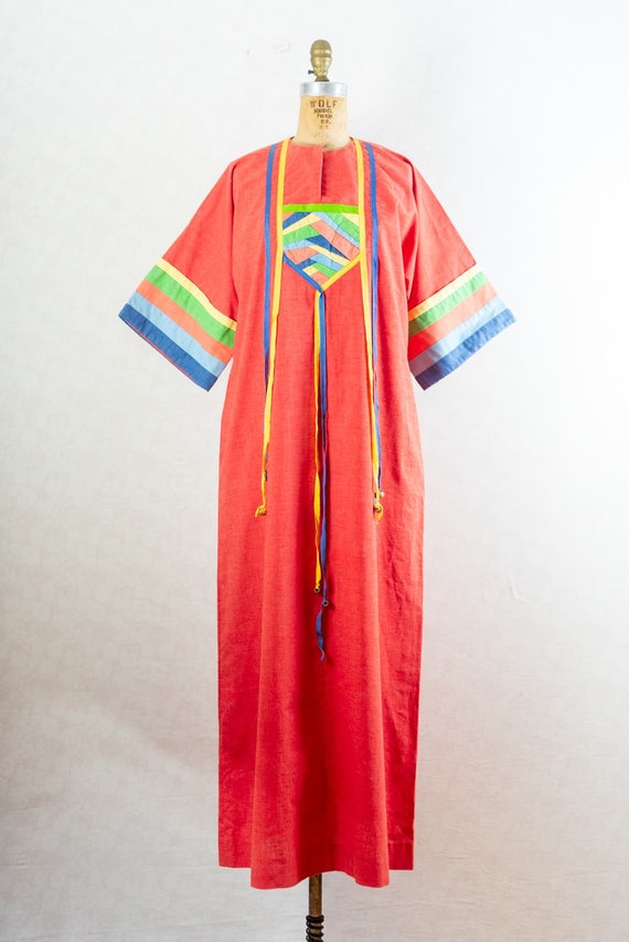 Vintage 70s Amazing Festival Caftan, Bright Orang… - image 10