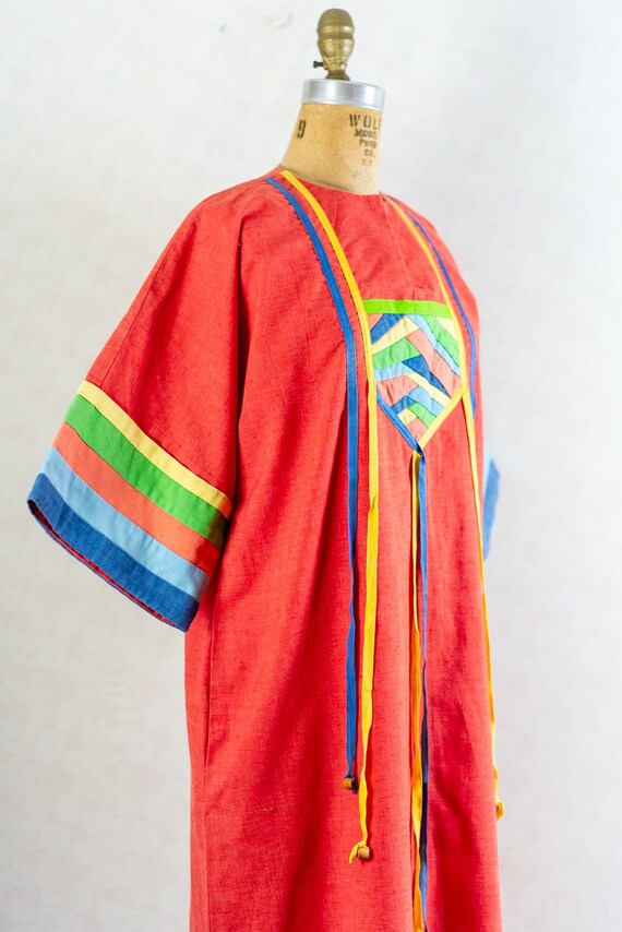 Vintage 70s Amazing Festival Caftan, Bright Orang… - image 5