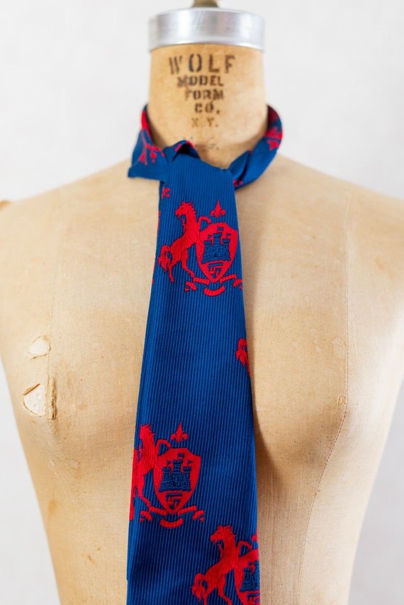 Vintage 70s Blue Chip Necktie, Red And Blue Horse… - image 3