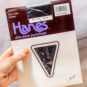 Collant vintage Hanes, NIP NOS New Ultra Sheer, Sandalfoot, Jet Taglia B, Nylon
