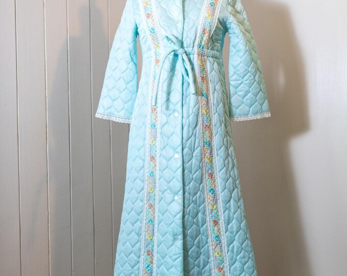 Vintage 60s Aqua Quilted Robe Colorful Floral Lace Glam Lingerie ...