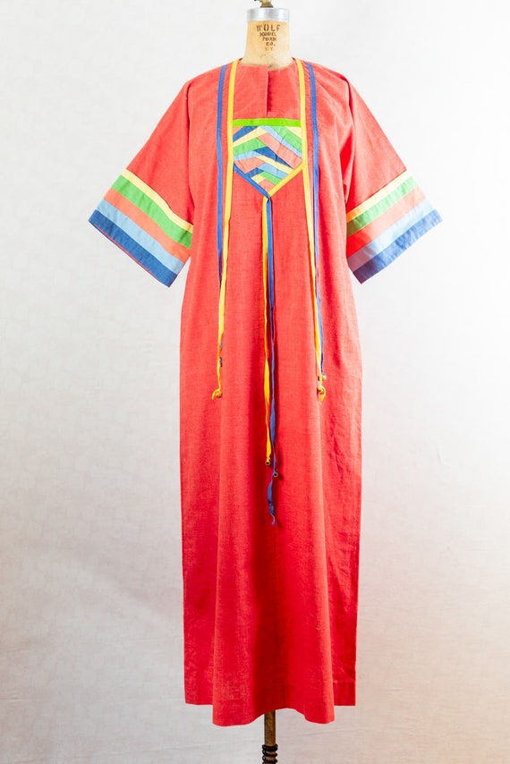 Vintage 70s Amazing Festival Caftan, Bright Orange