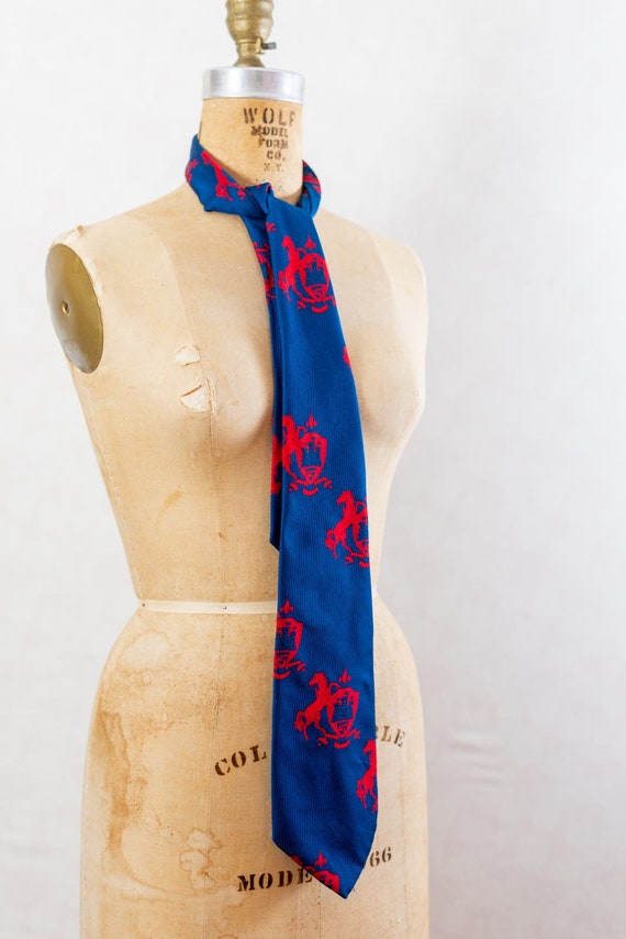 Vintage 70s Blue Chip Necktie, Red And Blue Horse… - image 5