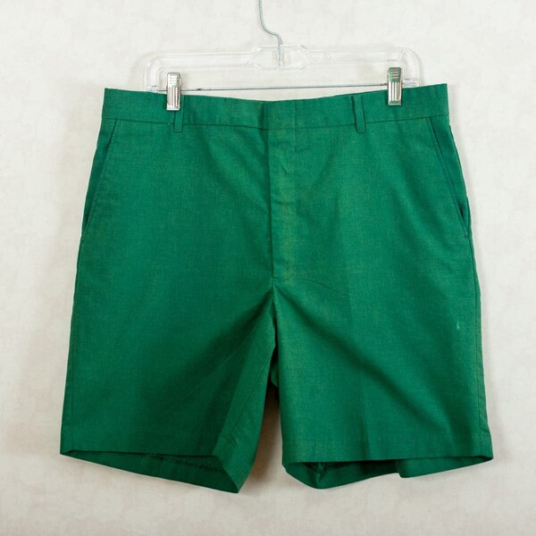 Vintage 80s Men's Knightsbridge Retro Green Golfing Shorts, Flat Front, Pockets, 36"