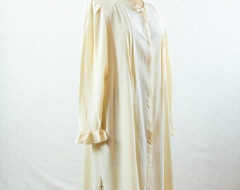 Vintage 70s Silk Neiman Marcus Cream Shift Dress, Regency Style, Minimalist, Med