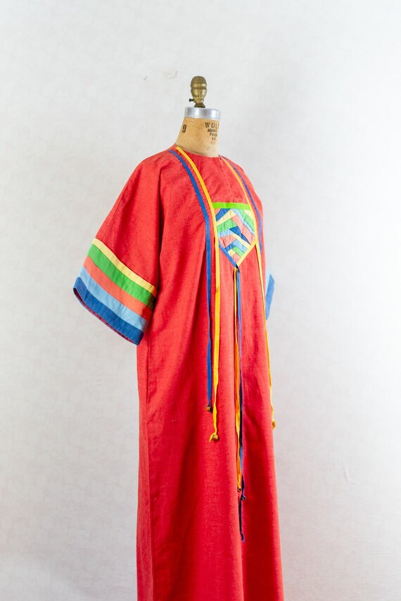 Vintage 70s Amazing Festival Caftan, Bright Orang… - image 4