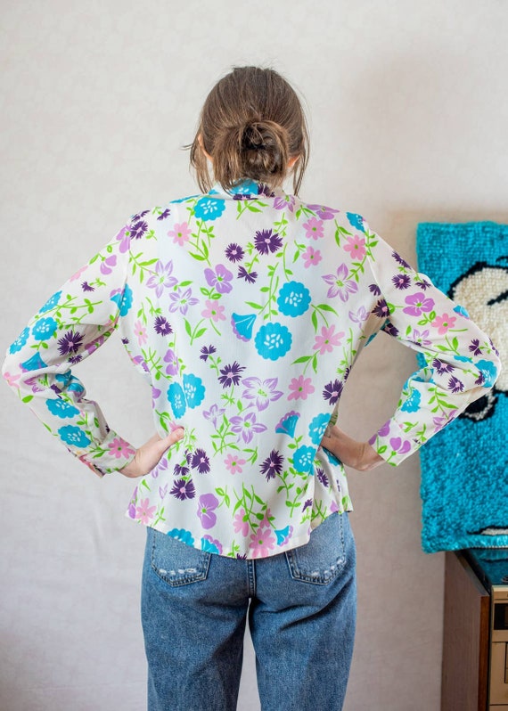 Vintage 70s flower power groovy floral blouse, ps… - image 6