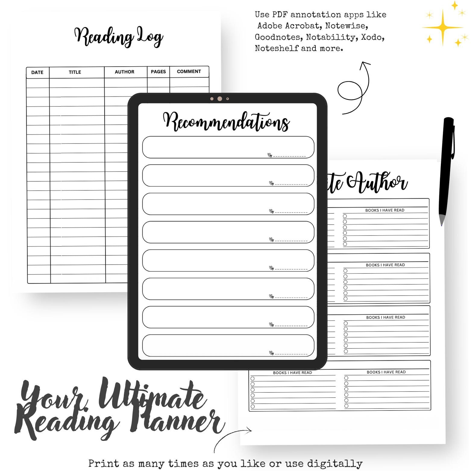 Reading Book Planner – Digital Printable Monthly Yearly Editable Canva ...