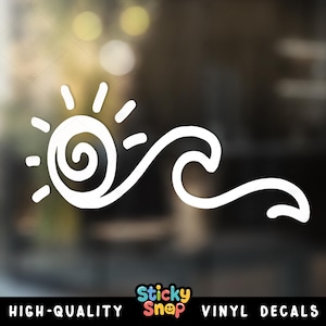 Ocean Vinyl Decal, Sun Decal, Wave and Sun Car Decal, Beach Laptop Decal, Wave Sticker, Sunshine Sticker, Trendy Beach Vibes Decal Gift