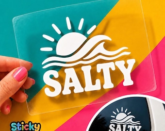 Salty Beach Vinyl Car Decal, Ocean Wave and Sunset Window Sticker, Funny Coastal Life Gift
