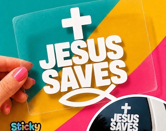 Jesus Saves Christian Car Decal, Cross and Fish Window Sticker, Religious Faith Vinyl Design