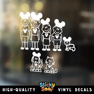 Mouse Ears Stick Figure Family, Custom Family Decal, Personalized Stick Family Vinyl Car Decal, Car Window Sticker, Cute Family Vinyl Decal