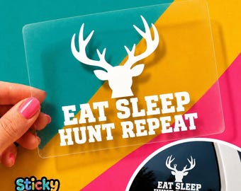 Eat Sleep Hunt Repeat Decal, Funny Deer Hunting Car Window Sticker, Whitetail Hunter Gift