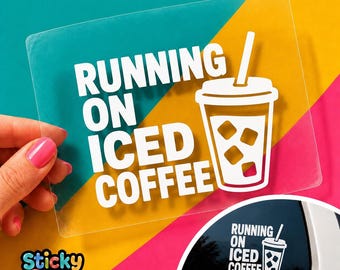 Running on Iced Coffee Vinyl Decal, Funny Coffee Lover Car Sticker, Iced Coffee Window Decal