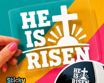 He Is Risen Christian Car Decal, Cross and Sunrise Window Sticker, Easter Faith Vinyl Design