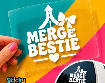 Merge Bestie Vinyl Decal, Cute Girly Driving Sticker, Funny Car Window Decal with Bow