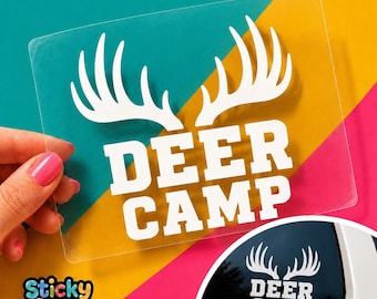 Deer Camp Vinyl Decal, Whitetail Antler Car Window Sticker, Hunting Camp Gift for Hunters