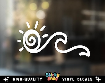 Ocean Vinyl Decal, Sun Decal, Wave and Sun Car Decal, Beach Laptop Decal, Wave Sticker, Sunshine Sticker, Trendy Beach Vibes Decal Gift