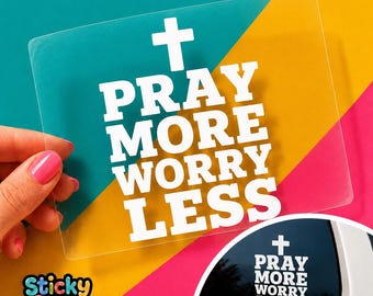 Pray More Worry Less Christian Car Decal, Cross Window Sticker, Encouraging Faith Vinyl Design