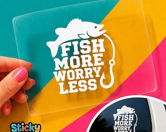 Fish More Worry Less Fishing Decal, Funny Angler Car Window Sticker, Bass Fisherman Gift