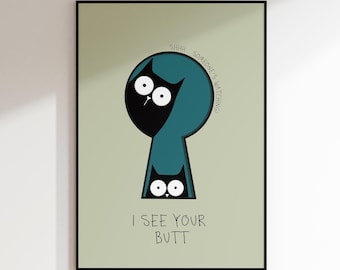 Funny Cat Bathroom Poster “I See Your Butt” – Printable Wall Art (JPG/PNG/PDF) | Toilet & Guest Bathroom Decor