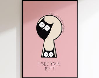 Funny Cat Bathroom Poster “I See Your Butt” – Printable Wall Art (JPG/PNG/PDF) | Toilet & Guest Bathroom Decor