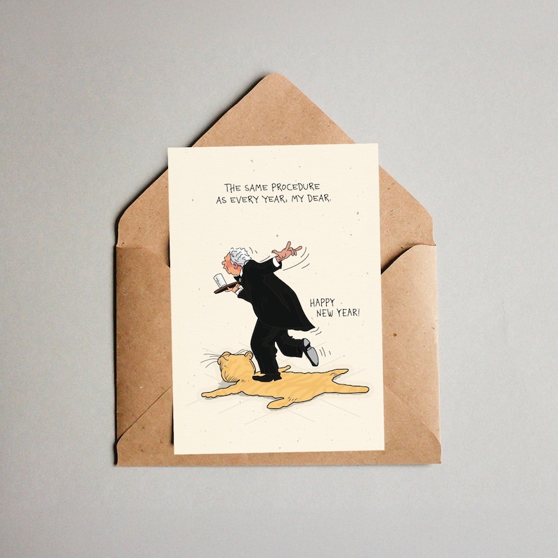 Funny New Year's card "Same procedure as every year" – Funny New Year's Eve card illustration – Happy New Year card humor image 7