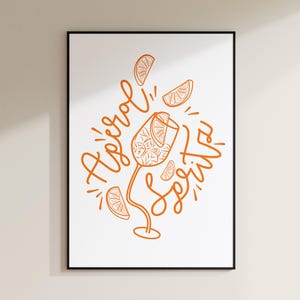 Affiche Aperol – Illustration Aperol Spritz chic, Poster de bar, Art mural cocktail, Cadeau parfait pour les fans d’Aperol