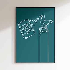 Moin Moin Poster | Turquoise | Hamburg | Saying | Digital Poster | Seagull | Northern Germany