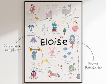 Spersonalizowany plakat z afirmacjami dla dzieci | Pozytywne wiadomości z imionami | Plakat „Jestem dobry taki, jaki jestem”