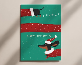 Merry Christmas Dachshund Card – Funny Dachshund Christmas Card – Sausage Dog Xmas Card for Dog Lovers