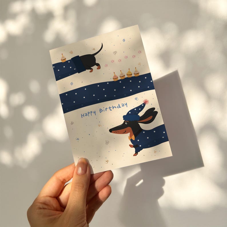 Dachshund Birthday Postcard – Cute Funny Dog Card – Happy Birthday ...