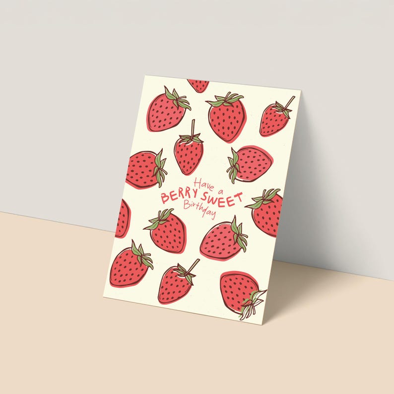 Fsuf Birthday Card With Strawberries – Sweet “berry Sweet Birthday” Card for ...