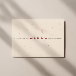 Verjaardagskaart met lieveheersbeestje en geluk, leuke wenskaart met ballon en confetti