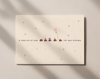 Carte d'anniversaire avec coccinelle et porte-bonheur, jolie carte de vœux avec ballon et confettis