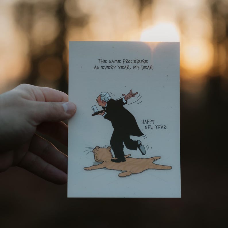 Funny New Year's card "Same procedure as every year" – Funny New Year's Eve card illustration – Happy New Year card humor image 2